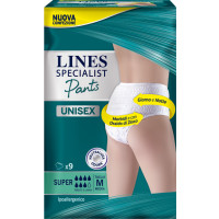 LINES SPECIALIST PANTS SUPER M X 9 PANNOLONE MUTANDINA INDOSSABILE COME NORMALE BIANCHERIA TIPO PULL-ON