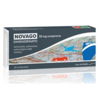 <b>NOVAGO 50 mg compresse <br>  Dimenidrinato </b><br><b>Che cos’è e a che cosa serve</b><br>Novago è un farmaco antistaminico dotato di attività antivomito, antinausea e antivertigine. <br><br>  Novago si usa per la prevenzione