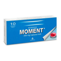 MOMENT 200 mg capsule molli<br>Ibuprofene<br><b>Che cos’è e a che cosa serve</b><br>Moment contiene ibuprofene, un medicinale che appartiene alla classe degli analgesiciantinfiammatori, cioè farmaci che combattono il dolore e l’i