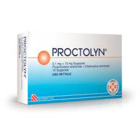 Proctolyn 0,1 mg + 10 mg supposte<br>  fluocinolone acetonide + chetocaina cloridrato<br><b>Che cos’è e a che cosa serve</b><br>Proctolyn contiene due principi attivi: fluocinolone acetonide (glucocorticoide) che agisce contro le  infiammazio