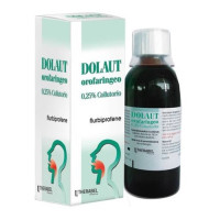 <b>DOLAUT GOLA 0,25% collutorio</b><br>  flurbiprofene<br><b>Che cos’è e a che cosa serve</b><br>Dolaut gola contiene flurbiprofene che è un medicinale contro le infiammazioni, utilizzato per le  affezioni del cavo orale.<br>  Dolaut g