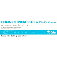 <b>Connettivina Plus 2 mg/g + 10 mg/g crema</b><br>  Acido ialuronico sale sodico + sulfadiazina argentica<br><b>Che cos’è e a che cosa serve</b><br>Connettivina Plus 2 mg/g + 10 mg/g crema contiene due principi attivi: acido ialuronico sale 