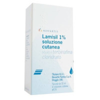 <b>Lamisil 1% soluzione cutanea</b><br>Terbinafina cloridrato<br><b>Che cos’è e a che cosa serve</b><br>Lamisil Soluzione è un antifungino (antimicotico) da usare sulla pelle. Agisce uccidendo i funghi che  causano problemi alla pelle.