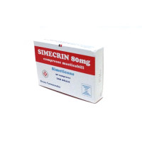 <b>SIMECRIN 40 mg compresse masticabili<br>  SIMECRIN 80 mg compresse masticabili<br>  SIMECRIN 120 mg compresse masticabili</b><br>  Simeticone<br><b>Che cos’è e a che cosa serve</b><br>SIMECRIN contiene il principio attivo simeticone, un an
