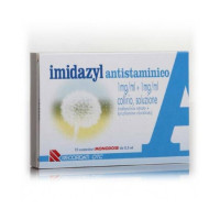 <b>Imidazyl Antistaminico 1 mg/ml + 1 mg/ml collirio, soluzione</b><br>  nafazolina nitrato + tonzilamina cloridrato<br><b>Che cos’è e a che cosa serve</b><br>Imidazyl Antistaminico contiene i principi attivi nafazolina nitrato che appartiene