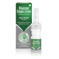 RINAZINA DOPPIA AZIONE 0,5 mg/ml + 0,6 mg/ml spray nasale, soluzione<br> Xilometazolina cloridrato/Ipratropio bromuro<br><b>Che cos’è e a che cosa serve</b><br>RINAZINA DOPPIA AZIONE è un medicinale in combinazione consistente di due d