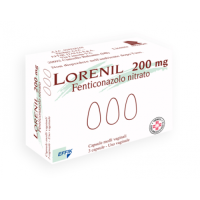 <b>Lorenil 200 mg capsule molli vaginali<br>  Lorenil 600 mg capsule molli vaginali</b><br>  fenticonazolo nitrato<br><b>Che cos’è e a che cosa serve</b><br>Lorenil contiene il principio attivo fenticonazolo nitrato.<br>  Appartiene a un grup
