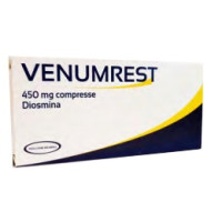 <b>VENUMREST 450 mg compresse</b><br>  Diosmina<br><b>Che cos’è e a che cosa serve</b><br>VENUMREST contiene il principio attivo diosmina appartenente ad un gruppo di medicinali chiamati  bioflavonoidi, che agiscono rinforzando le pareti dei 