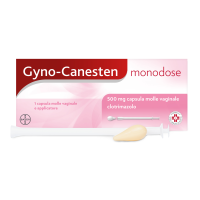 <b>Gyno-Canesten monodose 500 mg<br>  capsula molle<br>  vaginale</b><br>  clotrimazolo<br><b>Che cos’è e a che cosa serve</b><br>Il principio attivo di Gyno-Canesten monodose è il clotrimazolo, che appartiene al gruppo degli  imidazol