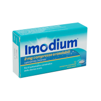 Imodium<br>2 mg compresse orosolubili<br>  Loperamide cloridrato<br><b>Che cos’è e a che cosa serve</b><br>Questo medicinale contiene loperamide cloridrato, un principio attivo che agisce sull'intestino riducendo i movimento intestinali e lo 