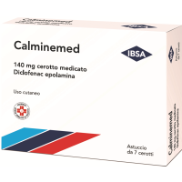 <b>Calminemed 140 mg cerotto medicato</b><br>  Diclofenac epolamina<br><b>Che cos’è e a che cosa serve</b><br>È indicato negli adulti e negli adolescenti di età superiore a 16 anni.<br>  Calminemed appartiene a un gruppo di medi