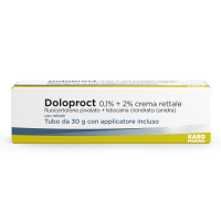 <b>Doloproct 0,1% + 2% crema rettale</b><br>  Fluocortolone pivalato + lidocaina cloridrato (anidra)<br><b>Che cos’è e a che cosa serve</b><br>Doloproct contiene due differenti principi attivi: il fluocortolone pivalato e la lidocaina cloridr