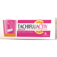 <b>TACHIFLUACTIV ADULTI 500 mg/200 mg compresse effervescenti</b><br>  Paracetamolo/Vitamina C<br><b>Che cos’è e a che cosa serve</b><br>Tachifluactiv, contiene come principi attivi il paracetamolo e la vitamina C:<br>  - il paracetamolo agis