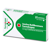 <b>JOSCINA BUTILBROMURO FARMAKOPEA  10 mg compresse rivestite</b><br>  30 compresse<br><b>Che cos’è e a che cosa serve</b><br>Trattamento sintomatico delle manifestazioni spastico dolorose del tratto gastroenterico e genito-urinario.