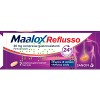 <b>MAALOX REFLUSSO 20 mg compresse gastroresistenti  </b><br>  Pantoprazolo<br><b>Che cos’è e a che cosa serve</b><br><em>MAALOX REFLUSSO</em> contiene il principio attivo pantoprazolo, che blocca la ‘pompa' che  produce acido nello