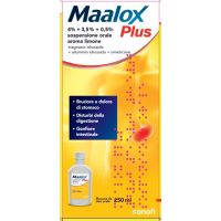 <b>MAALOX PLUS 4% + 3,5% + 0,5% sospensione orale aroma limone</b><br>  Magnesio idrossido + Alluminio idrossido + Simeticone<br><b>Che cos’è e a che cosa serve</b><br>Questo medicinale contiene i seguenti principi attivi: magnesio idrossido 