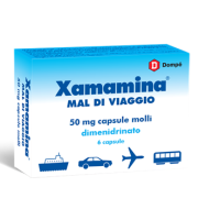 <b>XAMAMINA 50 mg capsule molli<br>  XAMAMINA Bambini 25 mg capsule molli</b><br>  Dimenidrinato<br><b>Che cos’è e a che cosa serve</b><br>XAMAMINA contiene il principio attivo dimenidrinato che appartiene alla categoria dei medicinali  antie