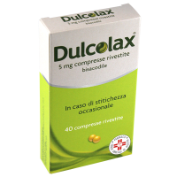 <b>DULCOLAX 5 mg compresse rivestite<br>  DULCOLAX adulti 10 mg supposte</b><br>  Bisacodile<br><b>Che cos’è e a che cosa serve</b><br>Dulcolax contiene bisacodile. Appartiene ad un gruppo di medicinali chiamati lassativi di contatto.<br> Dul