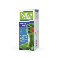 <b>TANTUM VERDE BOCCA 22,5 mg/15 ml + 7,5 mg/15 ml collutorio</b><br>  Benzidamina cloridrato / Cetilpiridinio cloruro<br><b>Che cos’è e a che cosa serve</b><br>Tantum Verde Bocca contiene i principi attivi benzidamina cloridrato (un antinfia
