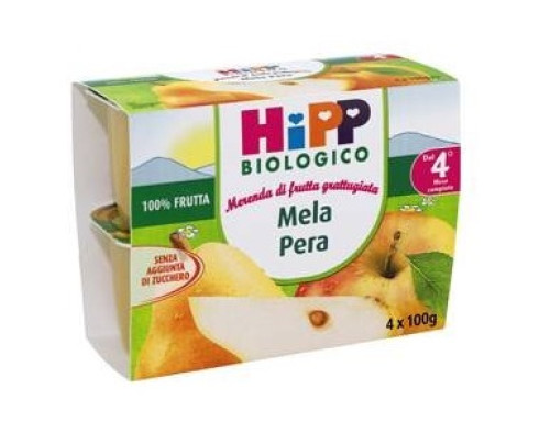 HIPP BIO FRUTTA GRATTUGGIATA MELA PERA 4X100 G