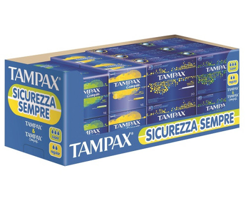 CASSA MISTA TAMPAX SRP BLUE BOX + COMPAK TAMPONI 16 CONFEZIONI