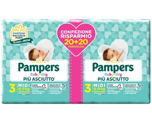 PAMPERS BABY DRY DUO DOWNCOUNT MIDI 40 PEZZI