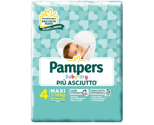 PAMPERS BABY DRY PANNOLINI DOWNCOUNT MAXI 18 PEZZI
