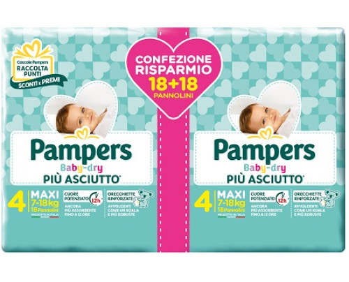 PAMPERS BABY DRY PANNOLINI DUO DOWNCOUNT MAXI 36 PEZZI