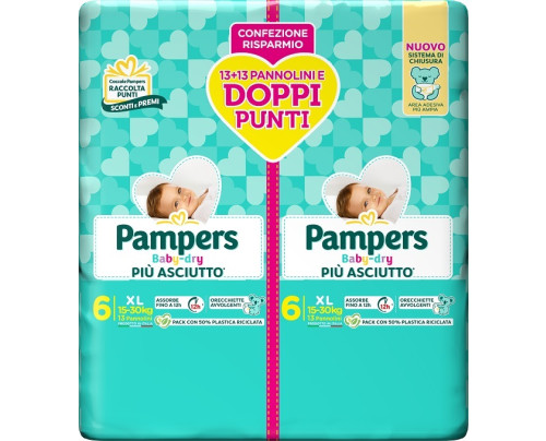 PAMPERS BABY DRY PANNOLINO DUO DOWNCOUNT XL 26 PEZZI