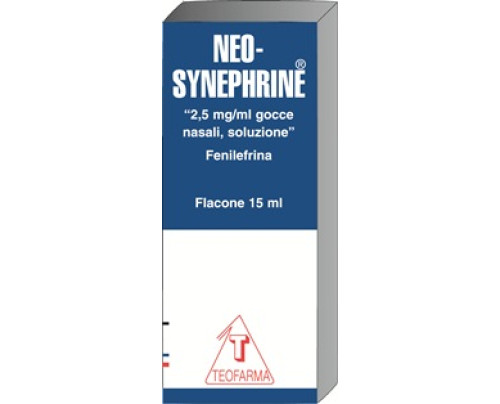 <b>NEO-SYNEPHRINE<br>  2,5 mg/ml gocce nasali, soluzione<br>  Fenilefrina</b><br><b>Che cos’è e a che cosa serve</b><br>NEO-SYNEPHRINE è un medicinale decongestionante nasale per uso topico; serve per liberare il  naso chiuso mediante 