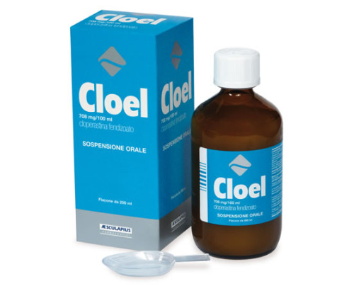 <b>Cloel 708 mg/100 ml sospensione orale</b><br>  Cloperastina fendizoato<br>  Medicinale equivalente<br><b>Che cos’è e a che cosa serve</b><br>Cloel è un medicinale antitosse che contiene il principio attivo cloperastina fendizoato.<b