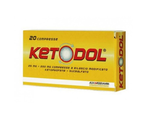 <b>KETODOL 25 mg + 200 mg compresse</b><br>  ketoprofene e sucralfato<br><b>Che cos’è e a che cosa serve</b><br>Ketodol appartiene ad una categoria di farmaci detti FANS (farmaci antiinfiammatori non steroidei).<br>  Ketodol contiene i princi