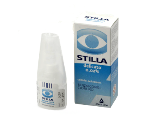 <b>STILLA DELICATO 20mg/100ml collirio, soluzione<br>  Benzalconio cloruro</b><br><b>Che cos’è e a che cosa serve</b><br>STILLA DELICATO 20mg/100ml è un collirio che si usa per la disinfezione degli occhi o  quando gli occhi sono affat
