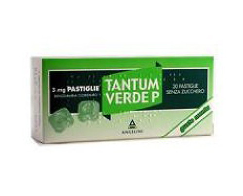 <b>Tantum Verde P 3 mg pastiglie gusto menta</b><br>  Benzidamina cloridrato<br><b>Che cos’è e a che cosa serve</b><br>Tantum Verde P contiene il principio attivo benzidamina, che agisce contro irritazione e dolori locali.<br>  Tantum Verde P