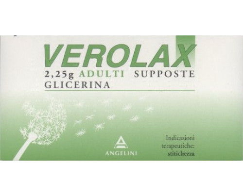 VEROLAX 2,25 g<br> Adulti Supposte Glicerina<br><b>Che cos’è e a che cosa serve</b><br>Verolax è un lassativo, cioè un medicinale che combatte la stitichezza.<br> Verolax ha attività locale, agisce per contatto diretto co