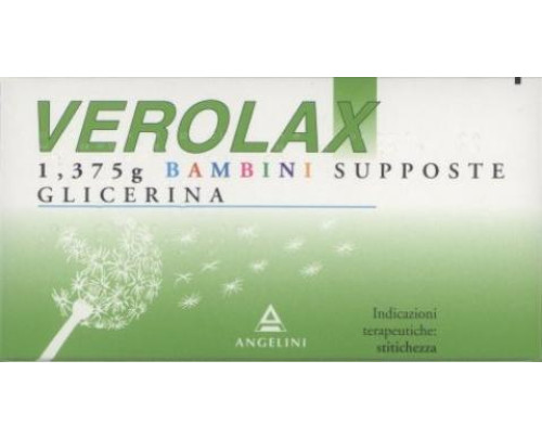 VEROLAX 1,375 g Bambini Supposte<br> Glicerina<br><b>Che cos’è e a che cosa serve</b><br>Verolax è un lassativo, cioè un medicinale che combatte la stitichezza.<br> Verolax ha attività locale, agisce per contatto diretto 