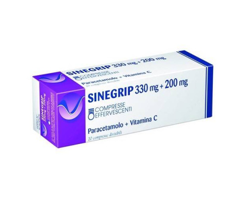 <b>SINEGRIP 330 mg + 200 mg compresse effervescenti</b><br>  Paracetamolo e sodio ascorbato<br><b>Che cos’è e a che cosa serve</b><br>appartiene ad un gruppo di medicinali chiamati analgesici antipiretici, usati per alleviare il dolore e abba