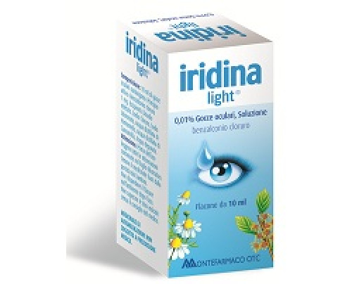 <b>Iridina Light 0,1mg/ml collirio, soluzione</b><br>  Benzalconio cloruro<br><b>Che cos’è e a che cosa serve</b><br>Iridina Light è un disinfettante.<br>  <br>  Iridina Light collirio, soluzione si usa per la disinfezione della mucosa