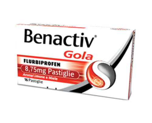 <b>BENACTIV GOLA 2,5 mg/ml Collutorio<br>  BENACTIV GOLA 2,5 mg/ml Spray per mucosa orale<br>  BENACTIV GOLA 8,75 mg Pastiglie gusto Limone e Miele<br>  BENACTIV GOLA 8,75 mg Pastiglie Senza Zucchero gusto Arancia</b><br>  Flurbiprofene<br><b>Che cos&rsqu