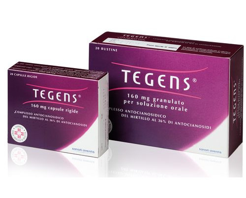 <b>Tegens 160 mg granulato per soluzione orale</b><br>  Complesso antocianosidico del mirtillo<br><b>Che cos’è e a che cosa serve</b><br>Tegens è un medicinale a base di bioflavonoidi estratti dal mirtillo che ha un'azione  protett