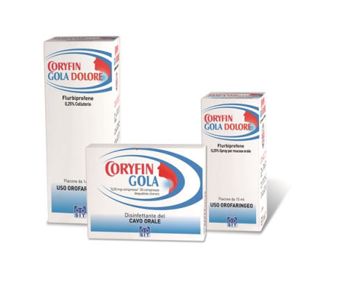 <b>CORYFIN GOLA DOLORE 2,5 mg/ml spray per mucosa orale</b><br>  Flurbiprofene<br><b>Che cos’è e a che cosa serve</b><br>CORYFIN GOLA DOLORE contiene flurbiprofene, che appartiene al gruppo di medicinali chiamati  Farmaci Antiinfiammatori Non