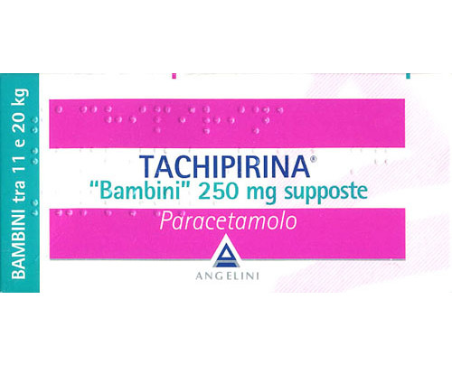 TACHIPIRINA Bambini 250 mg supposte<br> TACHIPIRINA Bambini 500 mg supposte<br> Paracetamolo<br><b>Che cos’è e a che cosa serve</b><br>Tachipirina contiene il principio attivo paracetamolo che agisce riducendo la febbre (antipiretico) e allev