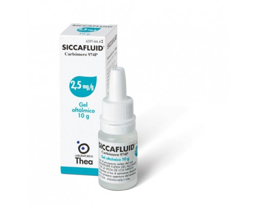<b>SICCAFLUID 2.5 mg/g, gel oftalmico</b><br>  Carbomer 974P<br><b>Che cos’è e a che cosa serve</b><br>SICCAFLUID è un sostituto lacrimale e contiene un lubrificante chiamato Carbomer 974P.<br>  Si tratta di un gel oftalmico usato per 
