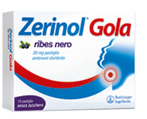 <b>Zerinol Gola ribes nero  20 mg pastiglie</b><br>  Ambroxolo cloridrato<br><b>Che cos’è e a che cosa serve</b><br>Zerinol Gola ribes nero contiene il principio attivo ambroxolo cloridrato. Il principio attivo è il  componente della p