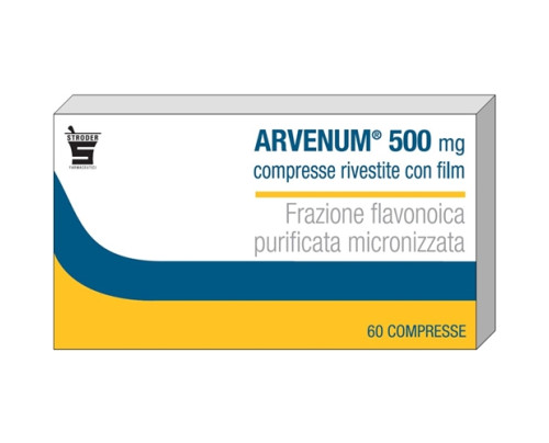 <b>ARVENUM 500 mg compresse rivestite con film</b><br>  frazione flavonoica purificata micronizzata<br><b>Che cos’è e a che cosa serve</b><br>Arvenum è un medicinale che contiene una frazione flavonoica purificata micronizzata, che pro