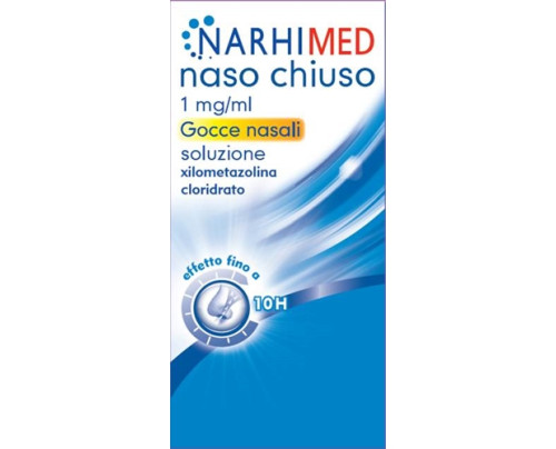 <b>Narhimed Naso Chiuso 1 mg/ml gocce nasali, soluzione<br>  Narhimed Naso Chiuso 1 mg/ml spray nasale, soluzione</b><br>  Xilometazolina cloridrato<br><b>Che cos’è e a che cosa serve</b><br>Narhimed Naso Chiuso contiene il principio attivo x