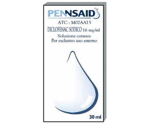 <b>PENNSAID 16 mg/ml Soluzione cutanea</b><br>  diclofenac sodico<br><b>Che cos’è e a che cosa serve</b><br>PENNSAID è una sostanza ad attività antiinfiammatoria non steroidea (FANS) comunemente usata per  alleviare il dolore as