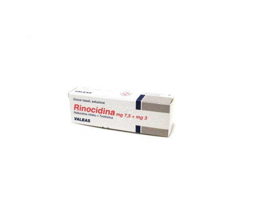 <b>Rinocidina 7,5 mg + 3 mg gocce nasali, soluzione</b><br>  Nafazolina nitrato + tirotricina<br><b>Che cos’è e a che cosa serve</b><br>Rinocidina è un medicinale a base di nafazolina nitrato (decongestionante della mucosa  nasale) e t