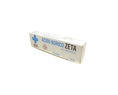 <b>ACIDO BORICO ZETA 3% soluzione cutanea<br>  ACIDO BORICO ZETA 3% unguento</b><br>  Acido borico<br><b>Che cos’è e a che cosa serve</b><br>ACIDO BORICO ZETA contiene acido borico che appartiene ad un gruppo di medicinali chiamati  antisetti