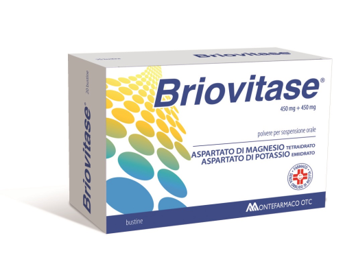 <b>BRIOVITASE  450 mg + 450 mg polvere per sospensione orale</b><br>  Aspartato di magnesio tetraidrato, Aspartato di potassio emiidrato<br><b>Che cos’è e a che cosa serve</b><br>Briovitase è un integratore di sali minerali.<br>  <br> 